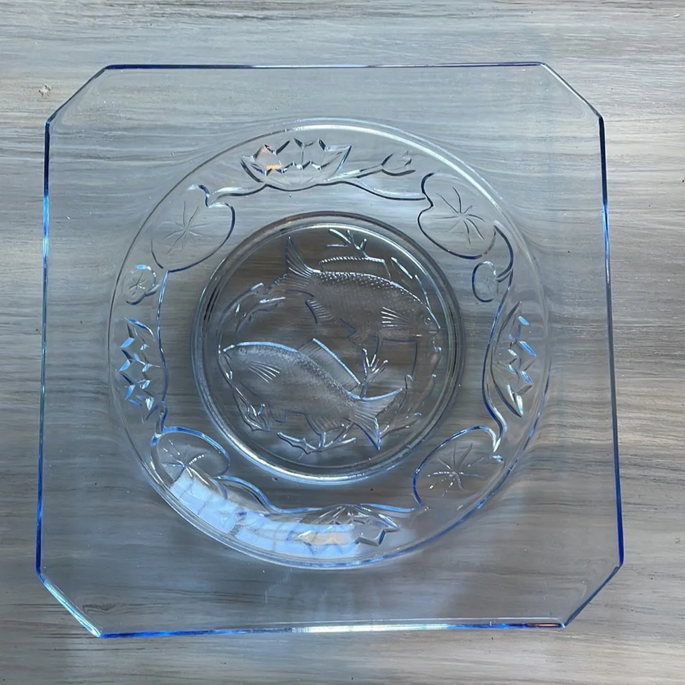 Antique Art Deco Bagley Blue Depression Glass Fish Plate